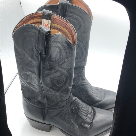 Vintage Tony Lama Cowboy Boots Black For Men Size 9.5 EE MADE IN USA